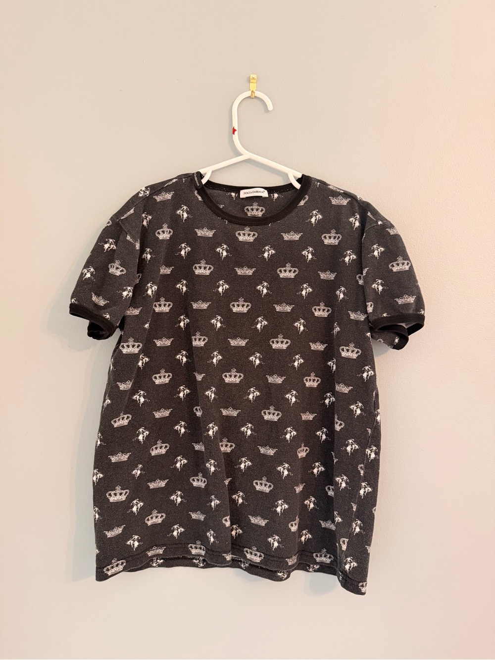 Dolce & Gabbana Black Tee with White Crown Pattern